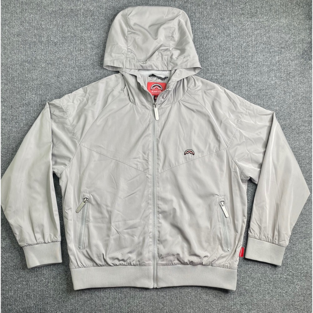 Sprayground Windbreaker Jacket Men's M‎ Gray Shark Logo Hooded Full Zip